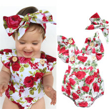 Wholesale Toddler Newborn Print Jumpsuit +Headband Spring Summer Colorful Sleeveless Baby Romper